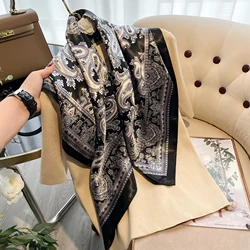 Luxury Silk Feeling Square Scarf Women Print Satin Neckerchief Spring Hair Band Foulard Bandana Echarpe Tie Shawl Wraps 2024 New