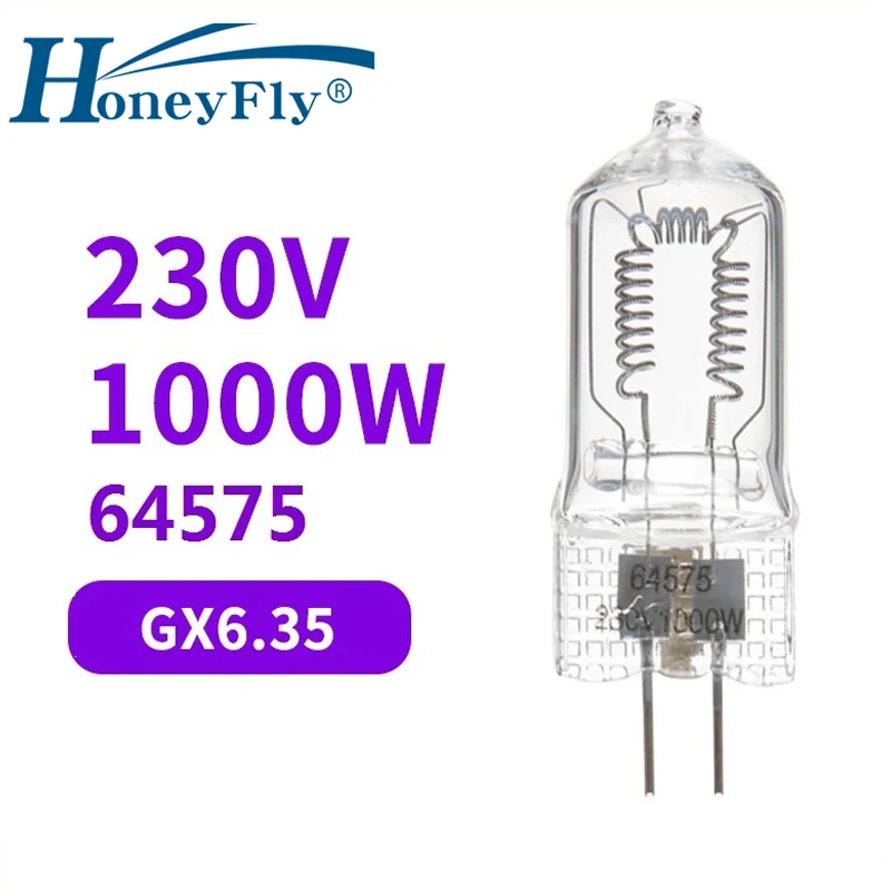 HoneyFly 5pcs 64575 GX6.35 Halogen Lamp 230V 1000W Warmwhite Halogen Bulb Clear Crystal Light Optical Instruments Stage Studio