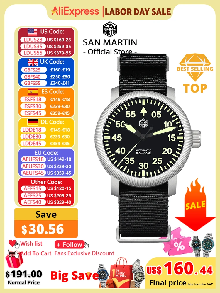 Image of San Martin Neue 40mm Retro Pilot YN55 Automatische Mechanische Mode Einfachen Stil Männer Armbanduhr 100m Wasserdicht C3 Leucht SN0143