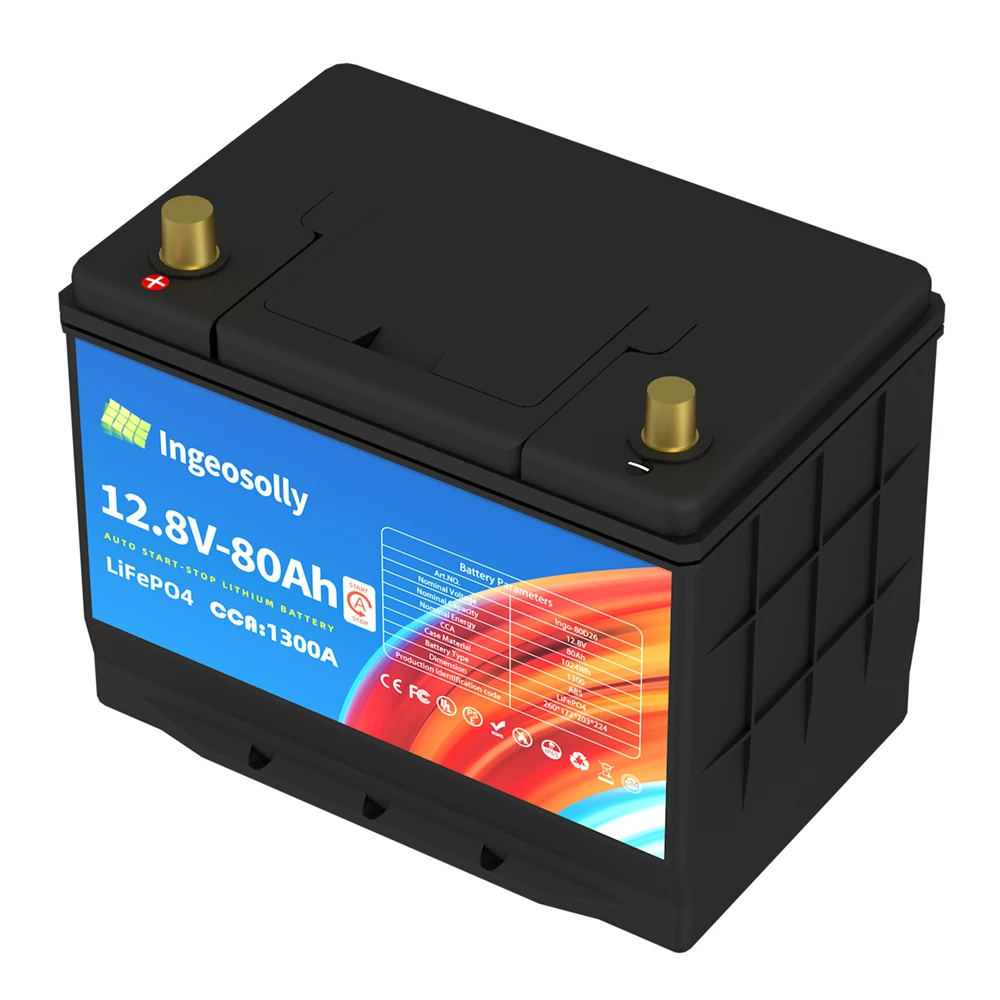 High CCA Car Starting Battery IN80D26 12V 80AH Lithium Iron Phosphate Start-up Battery Deep Cycle For Gasoline Diesel Cars