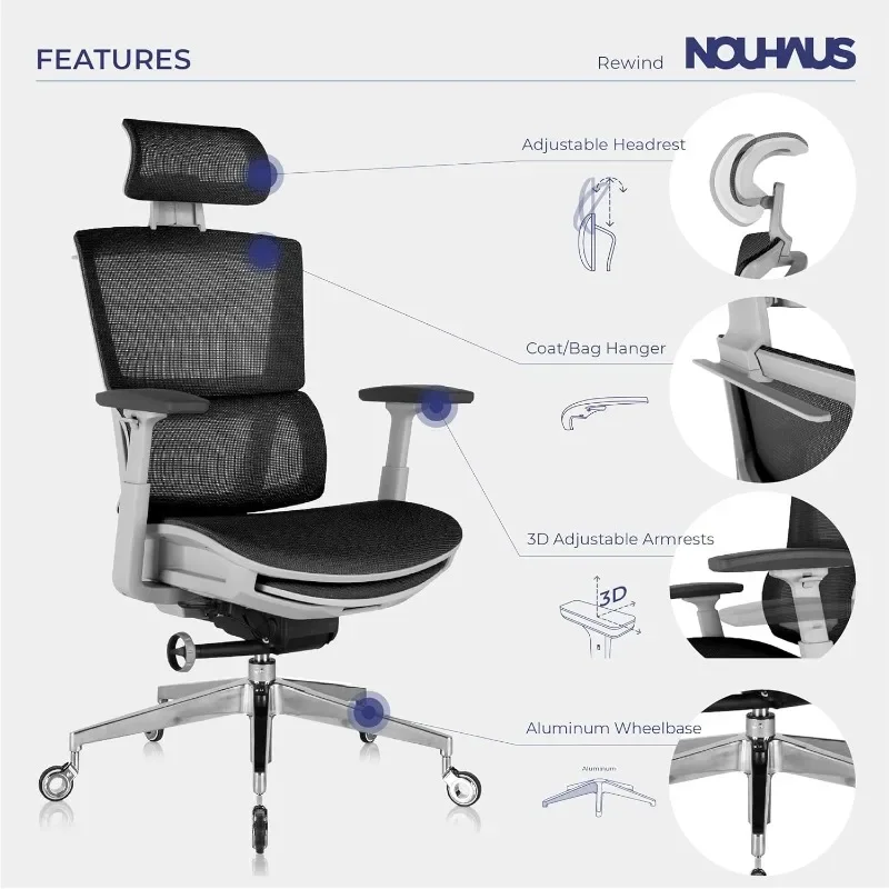 Ergonomischer Bürostuhl mit Fuß stütze und Lordos stütze. Drehbarer Computers tuhl, rollender Home-Office-Schreibtischs tuhl mit Rädern