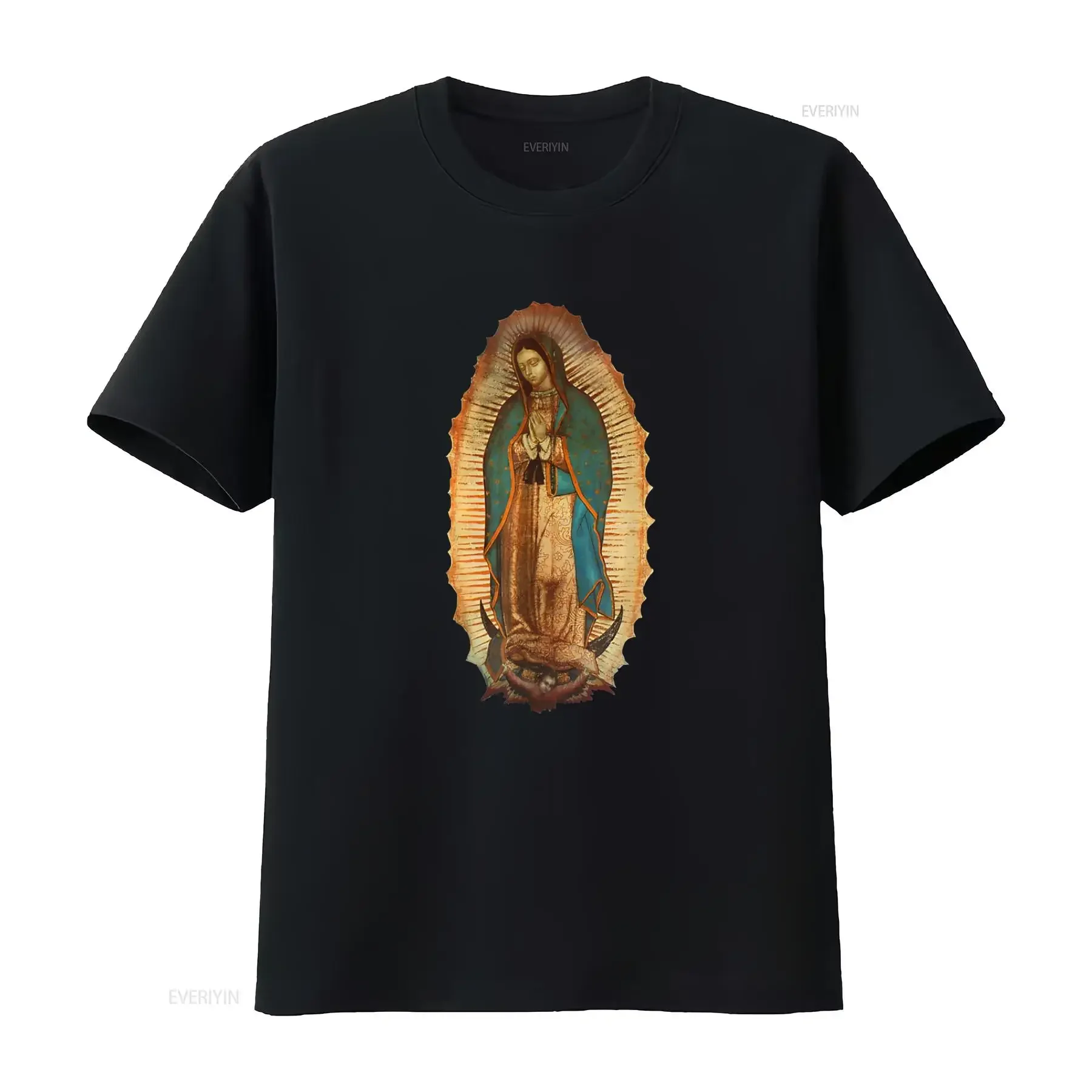 Our Lady Virgen De Guadalupe Virgin Mary T Shirt Black X Large vintage Washed streetwear Casual Soft Stylish