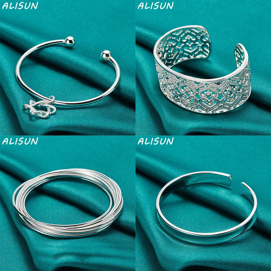

ALISUN 925 Sterling Silver Bangle Geometric Bracelet For Women Anniversary Gift Popular Wild Fashion Romantic Jewelry