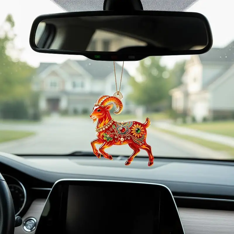 2D Flat Goat Hanging Ornament: Acrylic Shining Goat Pendant Simulation Artificial Rhinestone Christmas Tree Ornament Bag Charms