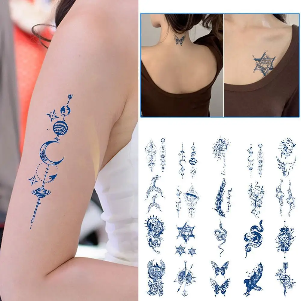 Semi-Permanent Waterproof Temporary Tattoo Stickers Wing Feather Genipin Herbal Juice Lasting Ink Fake Arm Shoulder Waist Tatoo