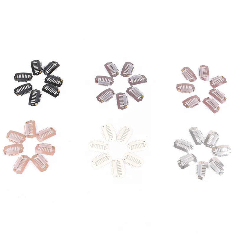 

100pcs 2.3cm Hair Extension Clips with 7 Teeth Snap Metal Clips With Silicone For Clip in Human Hair Extensions Wig Comb Clips
