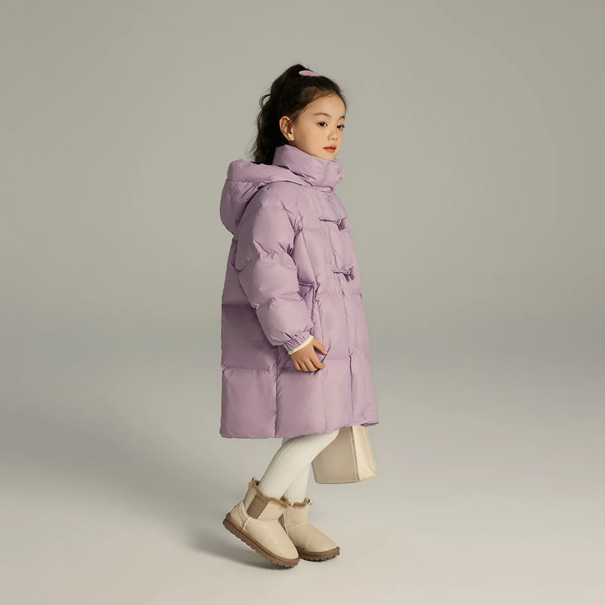 Girls' winter long hooded down jacket, new children's medium long waterproof down jacket