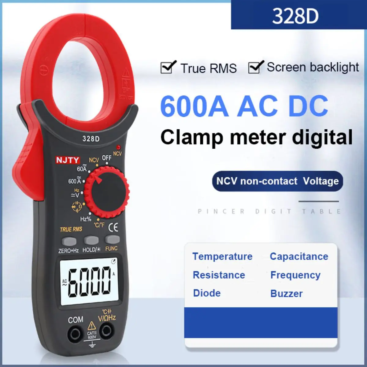 Multimeter Digital Clamp Meter AC/DC Professional Current Detector 600A 6000 Count Voltage MF Temperature Ohm Electrician Tools