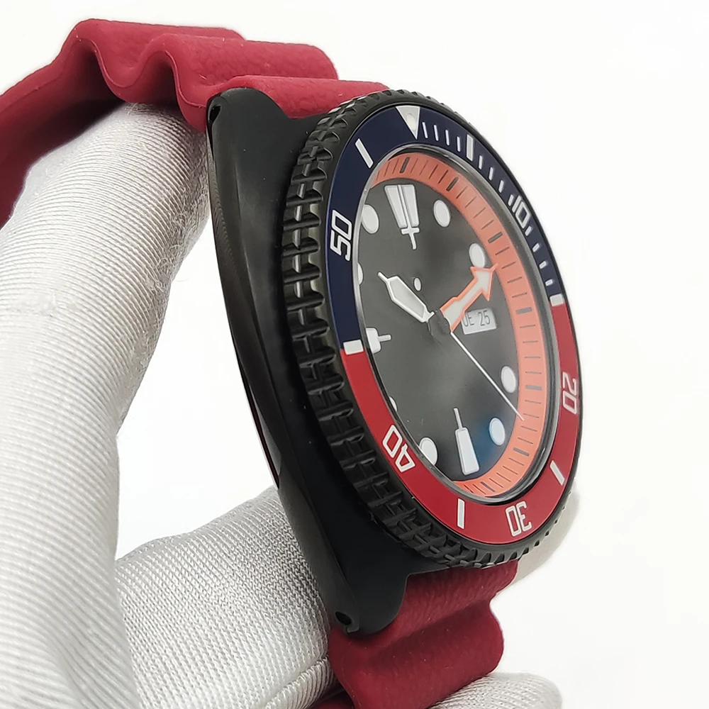 Мужские черные повседневные деловые автоматические механические часы с красным ремешком, зеленый светящийся циферблат, сапфировые часы