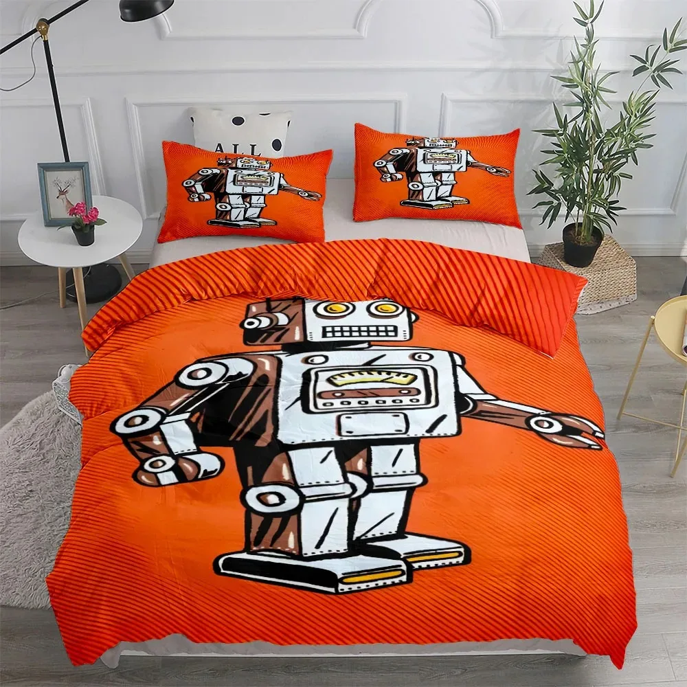 

Retro Robot Duvet Cover Set UK Single Double King US Twin Full Queen Size Anime Bed Linen Set