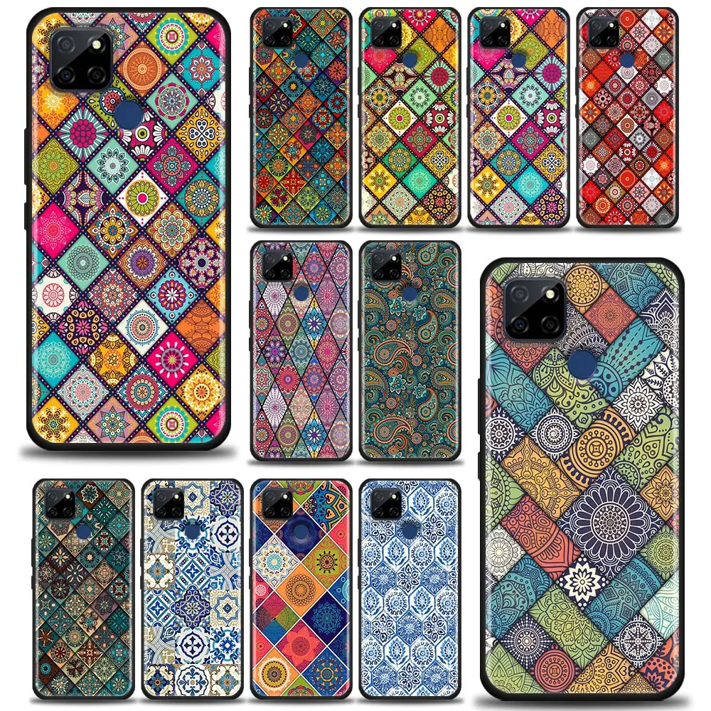 Emboss Vintage Lattice Flower Bohemian Pattern Case For Realme 5 6 Pro 6i 7 5G 7i 8 8i 9i 9 Pro Plus Shell Cases Soft Back Cover