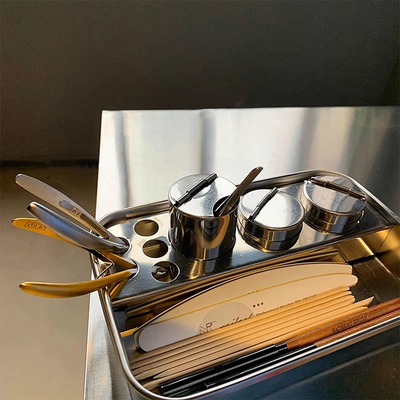Professional Nail Salon Stainless Steel Storage Set Desktop Tray Nail Tool Cleaning Disinfection Organizer