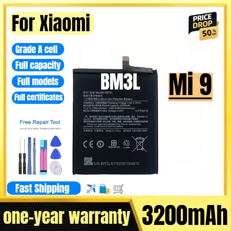 

BM3L for Xiaomi Mi 9 Mobile Phone Battery High Quality High Capacity Battery Replacement Bateria Grade A Cell with Tools