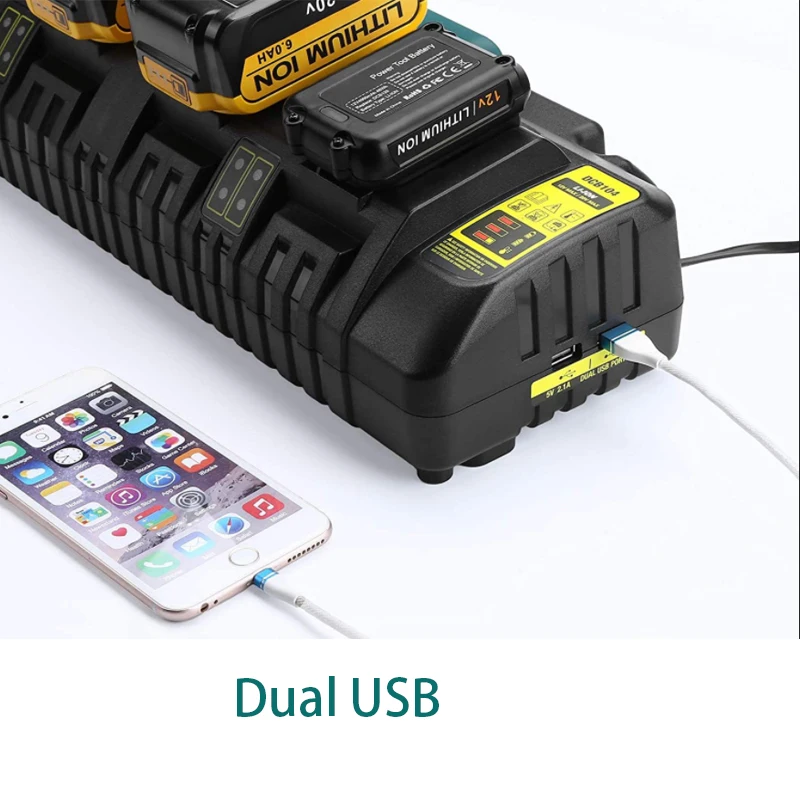 Battery Charger For Dewalt 20V Lithium-ion Battery DCB104 DCB102 Li-Ion Battery DCB118 DCB1418 DCB140 DCB183 DCB200 USB Out 5V