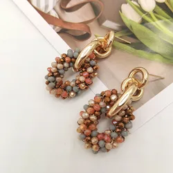 Oval Drop Earrings Chain Ear Handmade Crystal Beads Earrings For Women Jewelry Big Long Earrings Fashion Jewelry Gift