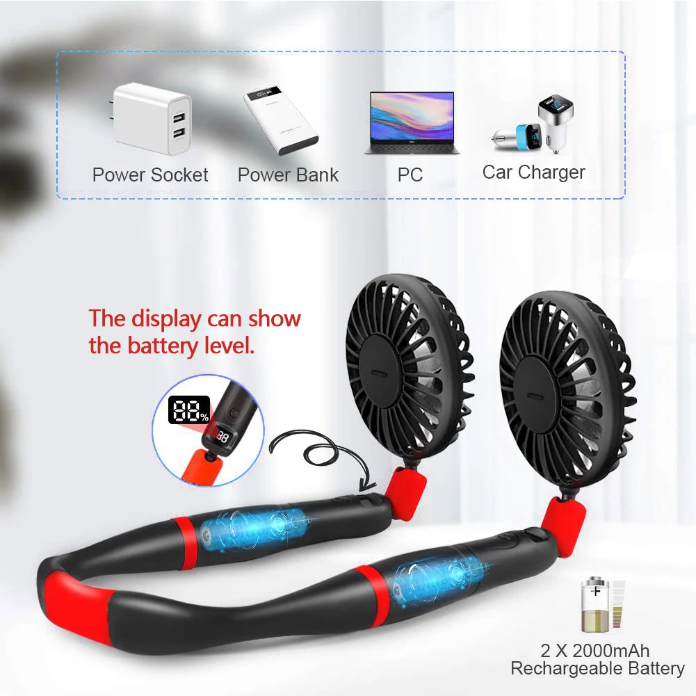 4000ma Freis prec heinrich tung Halsband Freis prec heinrich tung hängende USB wiederauf ladbare Doppel ventilator Mini Luftkühler Sommer tragbare Sarmocare