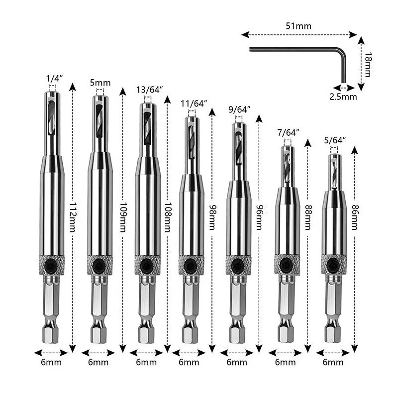 7pcs Self Centering Drill Bit Set Doors Window Hinge Tapper Core Drill Bit Set Hole Positioning Woodworking Tools