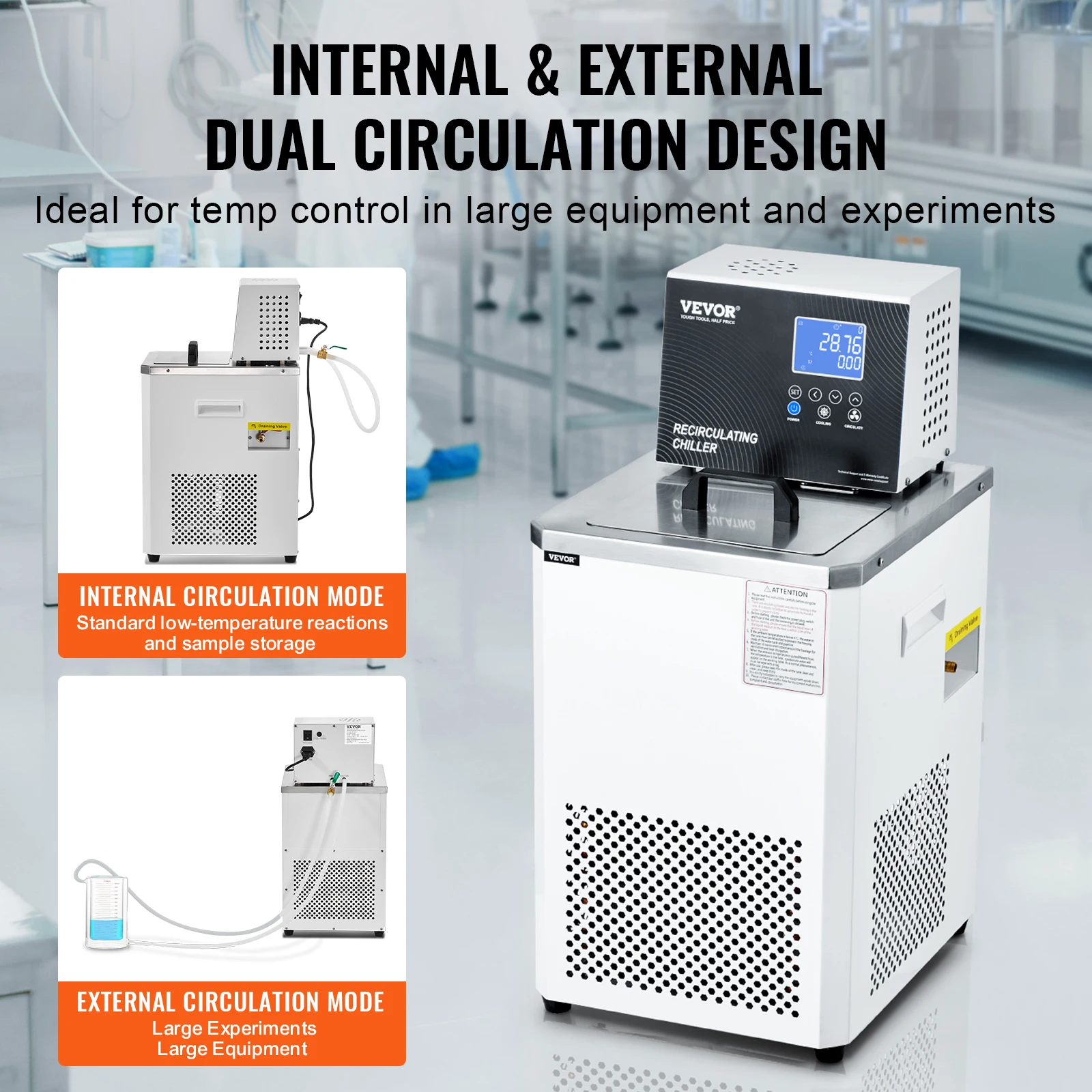 Lab Chiller Circulator with , 6L Capacity Low Temperature Cooling Liquid Pump, -4°F to 212°F