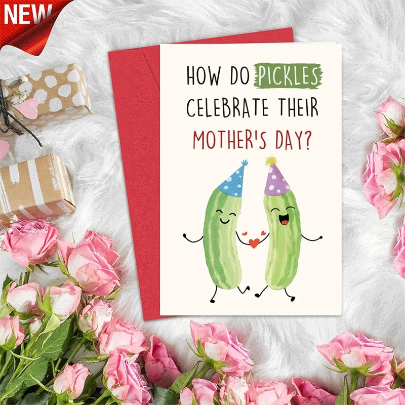 

Funny Pickle Mothers Day Greeting Card, Cute Cartoon Pickle Themed Card for Mom, Happy Mothers Day Card Gift