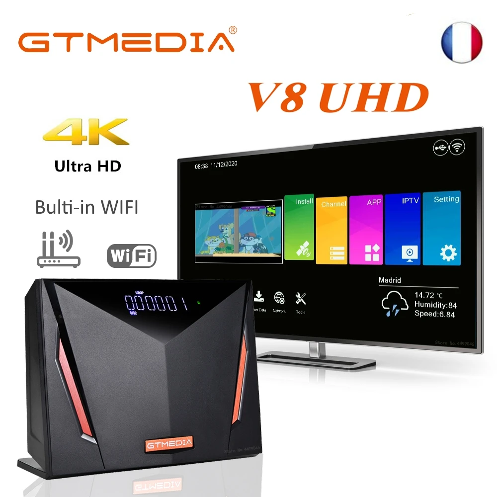 

GTMEDIA V8 UHD 4K Satellite Decoder DVB-S2X+T2 Receiver with Smart Card Slot Support H.265 Stock in France VS V8X V8 NOVA pro2