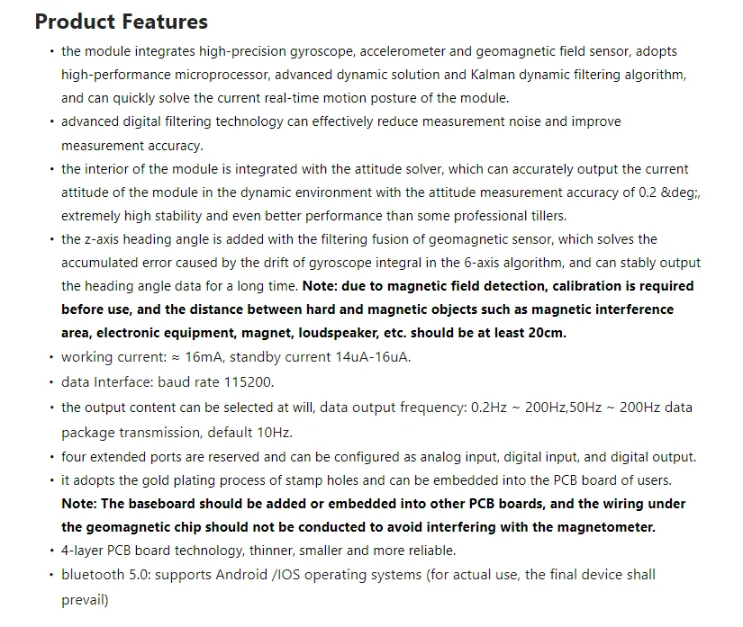 3-Achsen-Beschleunigungsmesser-Gyroskop Bluetooth 5.0-Winkelsensor mit elektronischem Kompass, Magnetometer und Neigungsmesser – Detail 2
