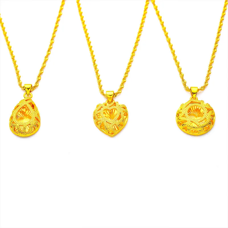 Vietnamese Sand Gold Womens Water Drop Heart Wave Chain Necklace Wedding Festival Perfect Gift for Wife