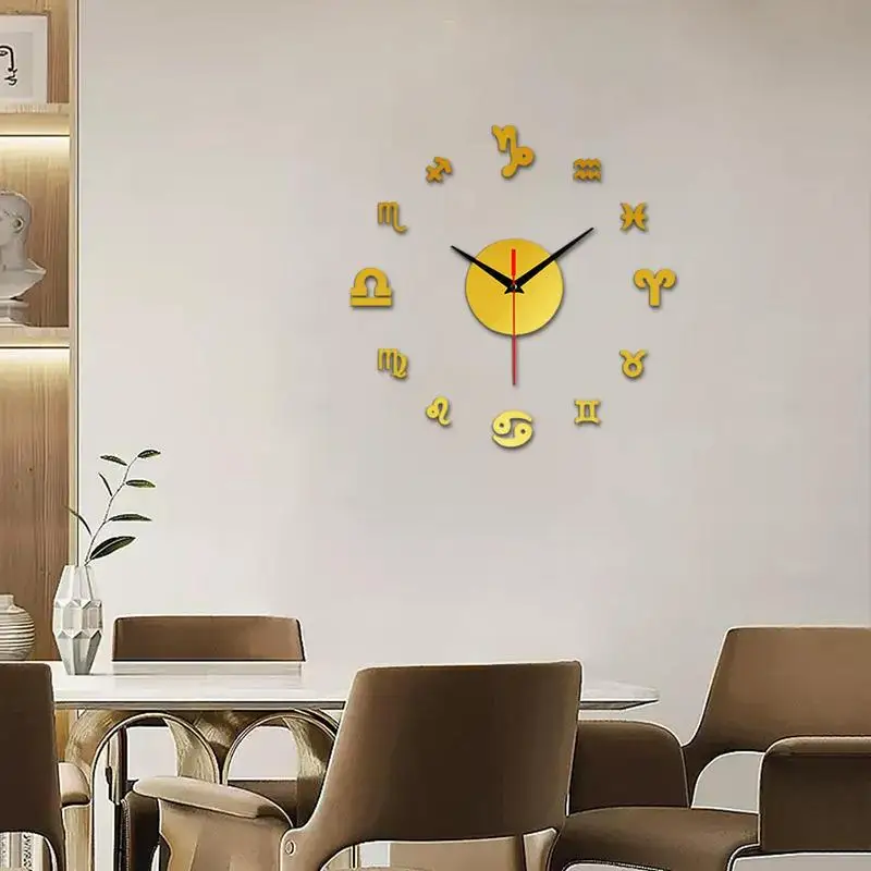Jam dinding besar 12 rasi bintang, stiker DIY 3D akrilik berperekat, desain Modern mekanisme bisu
