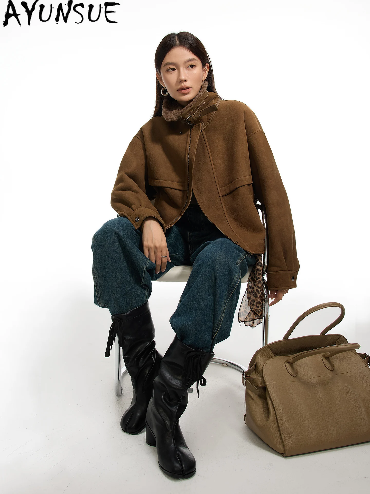 

AYUNSUE Natural Fur Coat Woman Warm Lamb Wool Winter Clothes Merino Sheep Fur Genuine Leather Jacket Women 2025 Шуба Женская