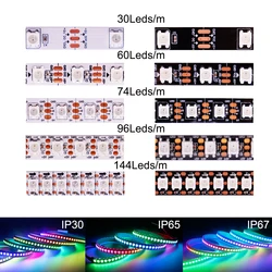 DC5V WS2812B 5050 RGBIC Led Strip 1-5M WS2812 Smart Pixels Individually Addressable Led Light 30/60/74/96/144leds/m IP30/65/67