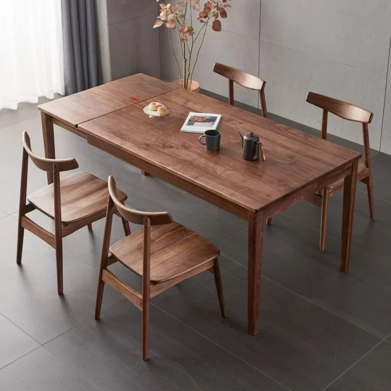 

Black walnut solid wood retractable dining table, small apartment does not take up space, folding dining table, rectangular