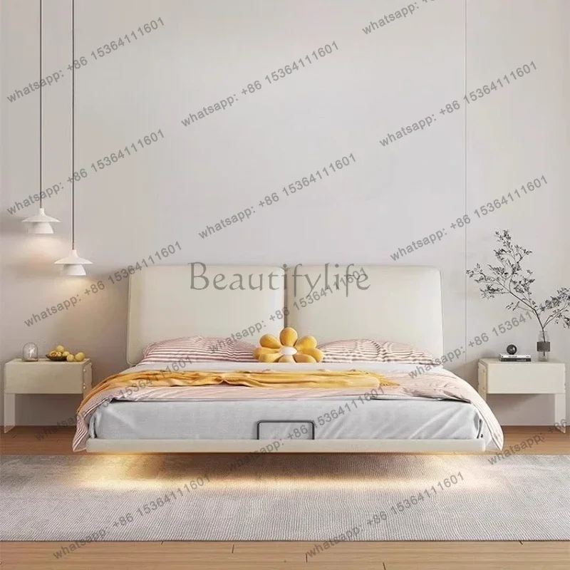 Home Modern Minimalist Levitation Textile Crafts Double Bed 2 People Full Size Bed Frame Bedroom Furniture