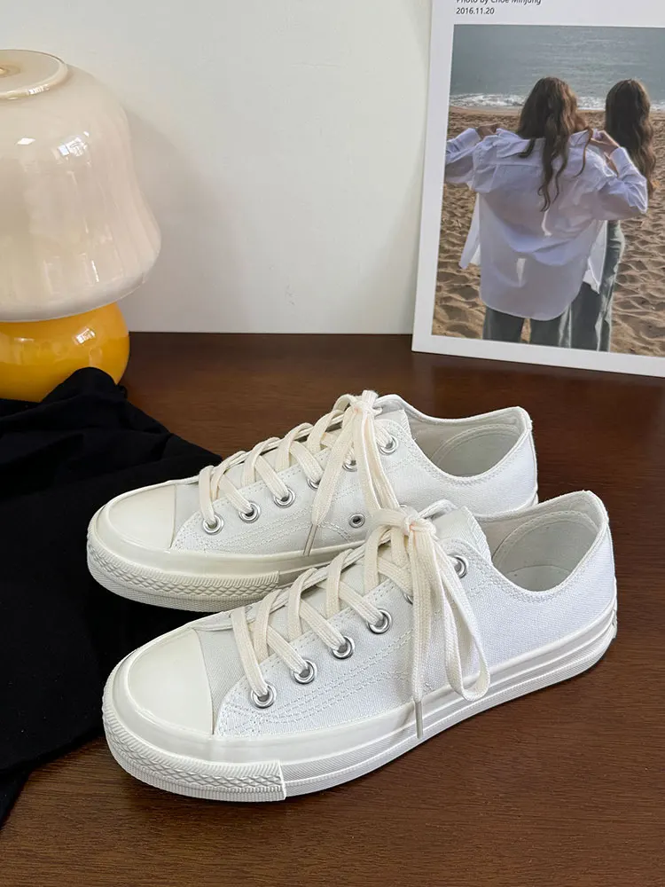

Low-Top Casual Canvas oes ex Retro Faionable Korean Sle Youthful Trendy Couple's Flat Heel round Toe Rubber Outsole