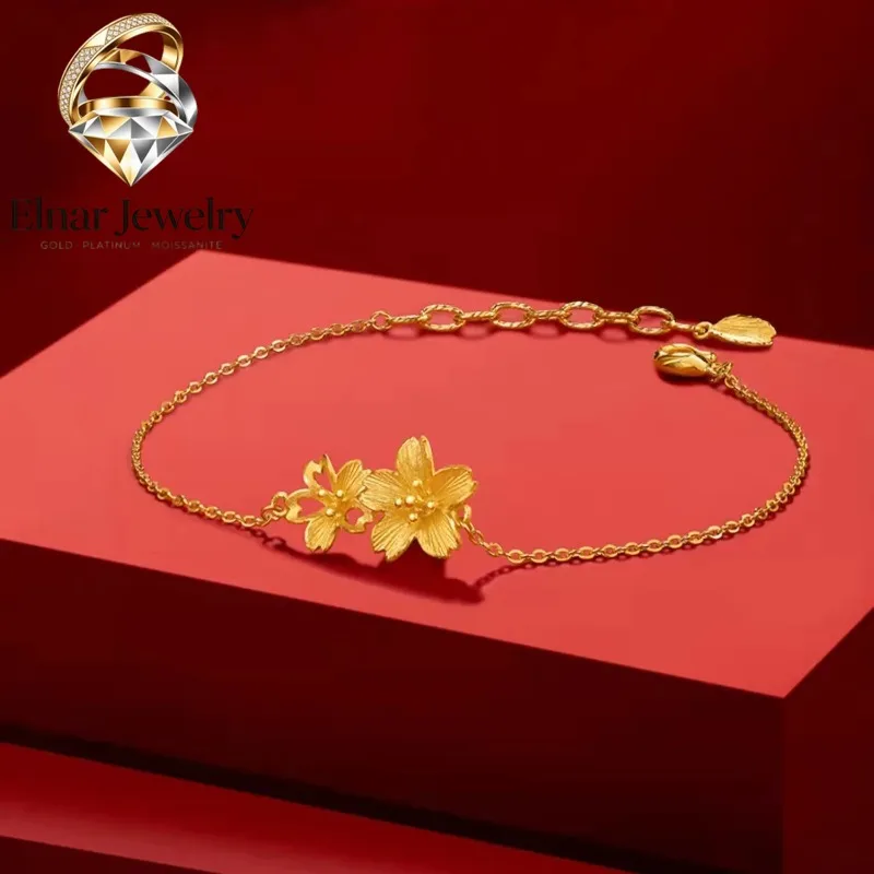 Elnar Jewelry Luxury 24K 9999 Pure Gold real gold Gesang Flower Bracelet Women's Gesang Flower Ring