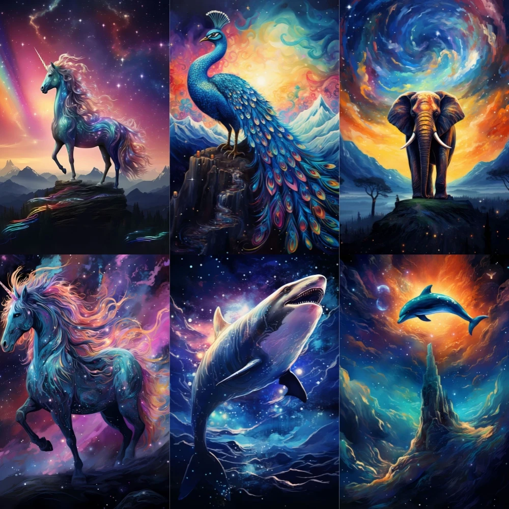 5D Diy Animal Art Diamond Painting Under The Dreamy Starry Sky Full Rhinestone Mosaic Embroidery Cross Stitch Kit Home ダイヤモンドアート