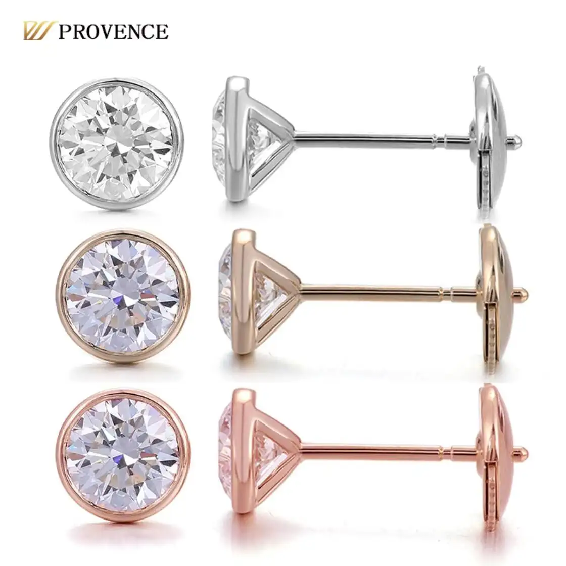 

Popular 14k 18k Solid Gold Real Diamond Flat Backs Stud Earrings Bezel Setting Lab Grown Diamond Earrings Fine Jewelry Earrings