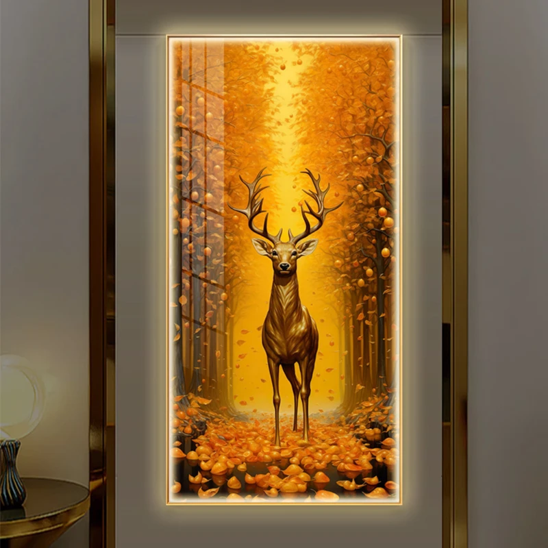 Luxury Light LED With Light Crystal Porcelain Painting Entrance Decoration High-end Corridor Hanging Painting Wall Lamps