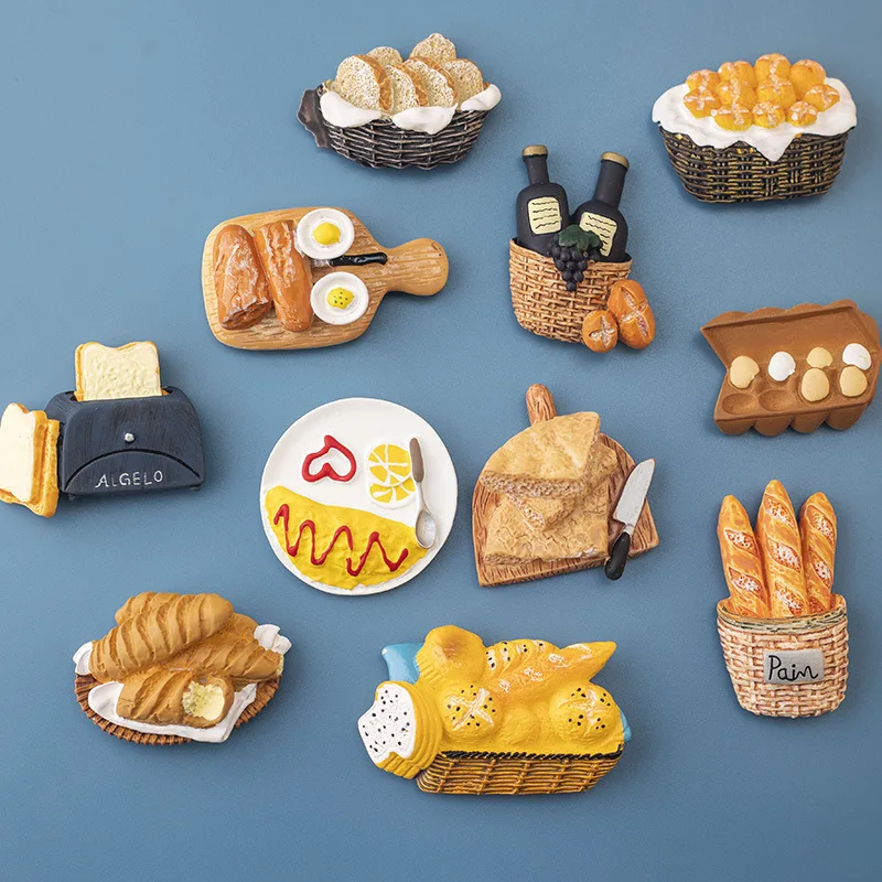 Creative Food Fridge Magnets Home Decoration Cute Notes Bread Machine Tomato Egg Refrigerator Paste Room Decoration Collection