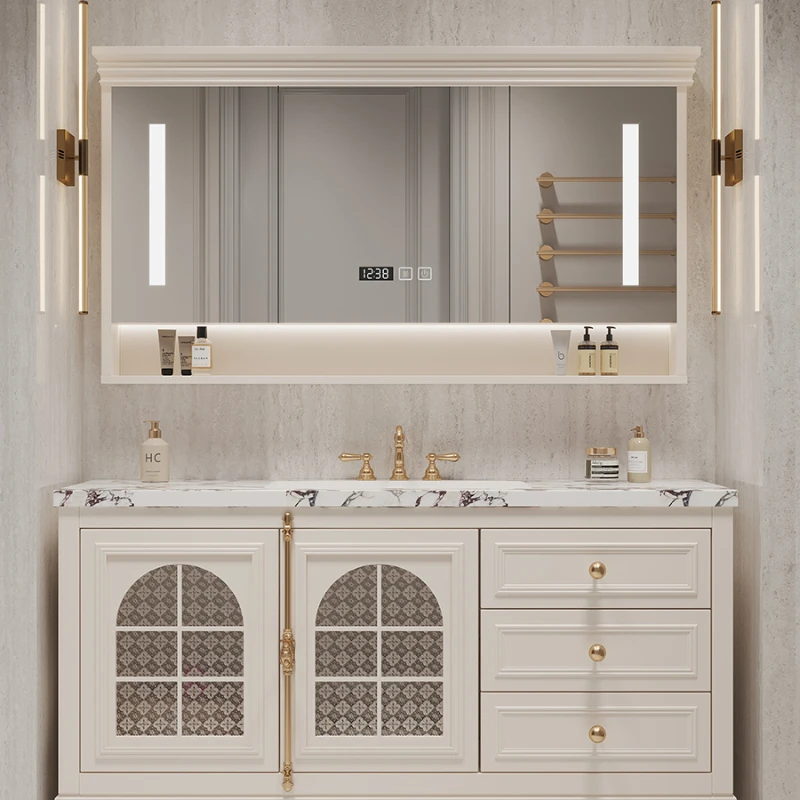 

Integrated basin French retro wind multi-functional rack floor-to-ceiling smart bathroom cabinet