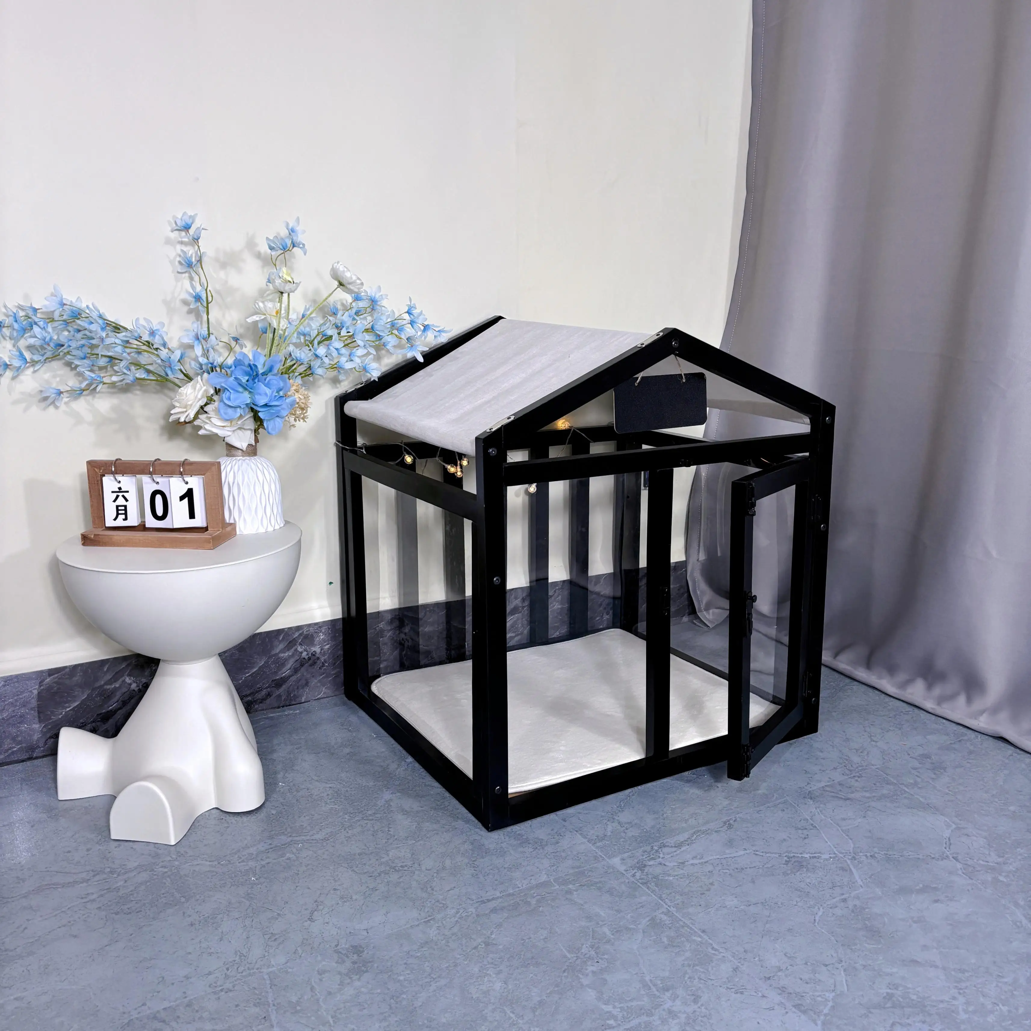 Solid Wood Transparent Kennel Small Dog Enclosure Luxury Pet Villa House Indoor-outdoor Dog House Crate Waterproof Pet Products view 3