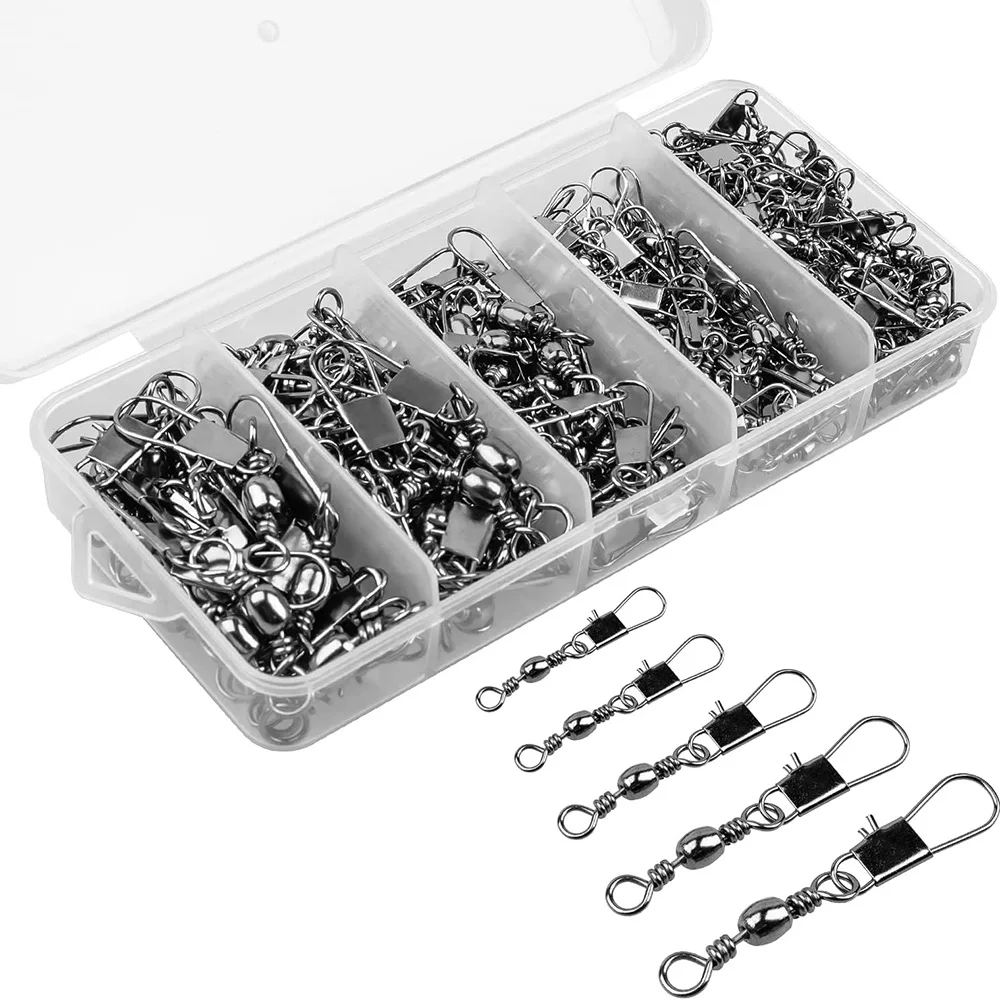 50 unids/caja conector giratorio a presión Pin anillo rodante caja de aparejos de pesca Kit de bloqueo de hebilla herramienta de rodamiento giratorio de alambre 50 Uds giratorios de engranaje