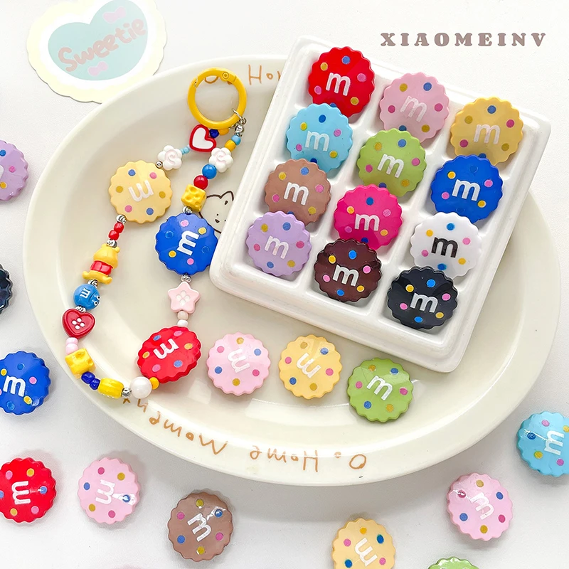 10pcs Paint Colored Acrylic M Bean Cake Perforated Straight Beads Beaded DIY Accessories Chain Key Chain Materials