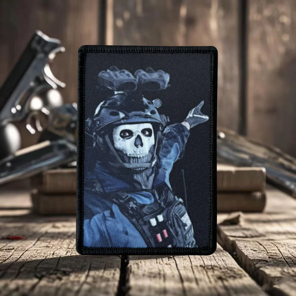 Parche con insignia de moral de calavera Call of Duty, parches tácticos con gancho y bucle impreso, brazalete de Chevron del ejército militar, pegatinas para mochila