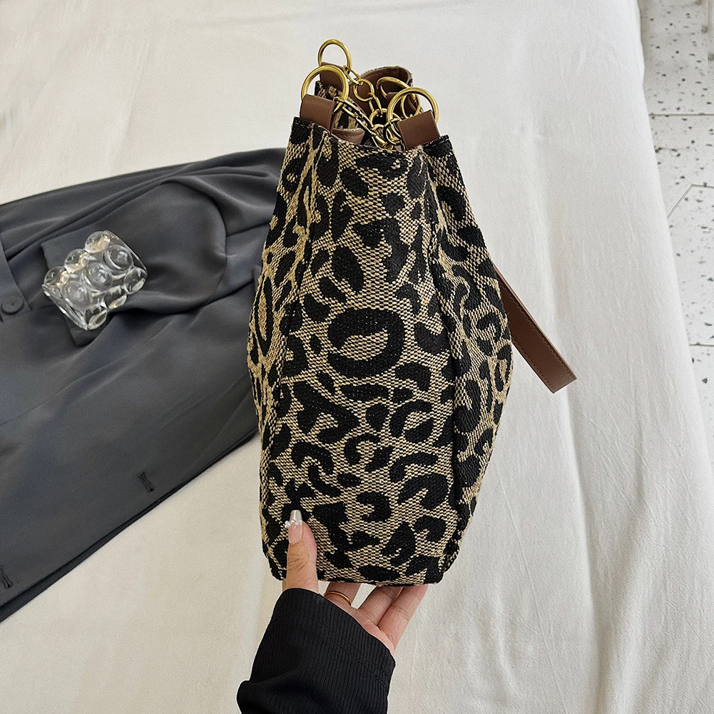 

Women Leopard Print Casual Tote Handbag Large Capacity Vintage Tote Bag Zipper Closure Stylish Shoulder Purse Outdoor Travel Bag