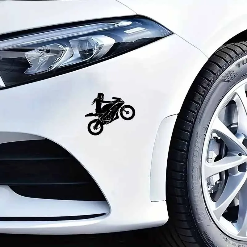 2D Motorcycle Girl Rider Vinyl Car Sticker, Self-Adhesive Removable Decal, Cool Motorcyclist Design, Suitable for Cars