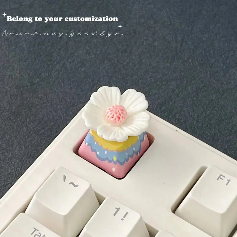 DIY Creative Pink Flower Keycaps Backlit Mechanical Keyboard Keycaps Handmade Custom Creative OEM Height Keycaps
