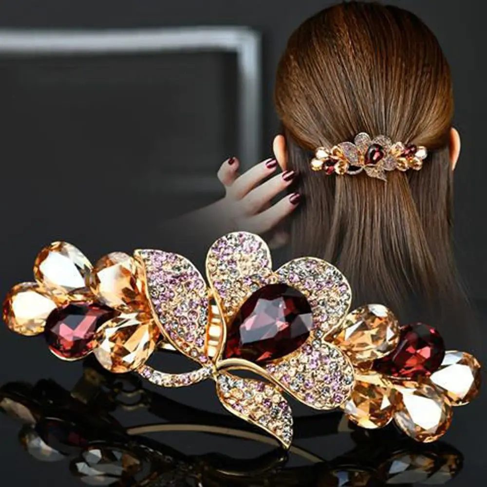 

Vintage Sweet Crystal Ponytail Holder Flower Tulip Korean Barrettes Women Hair Clips Spring Clips Hairpins