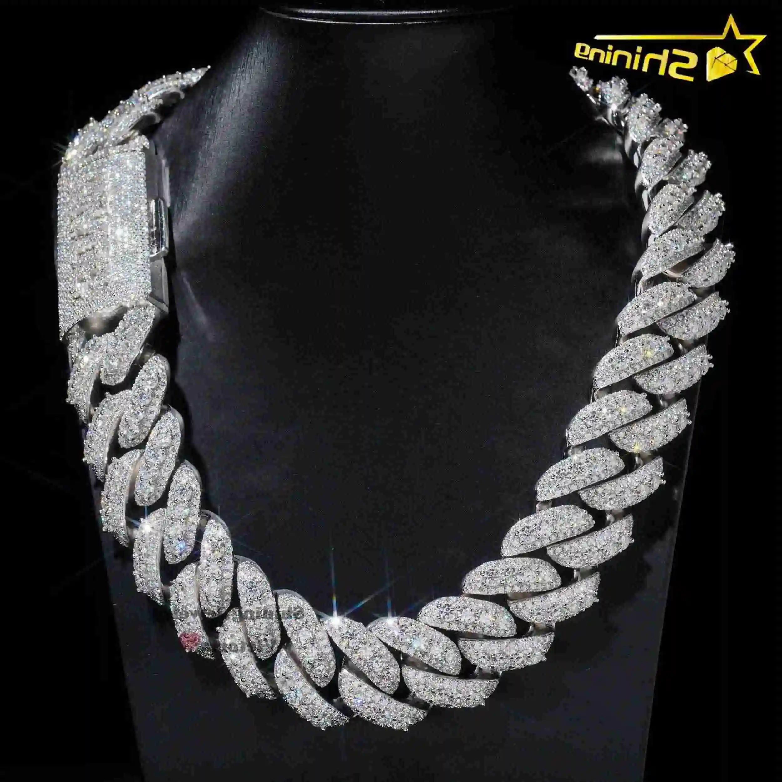 

2024 rapper jewelry 30mm white gold cuban chain sterling silver hip hop necklace miami vvs moissanite diamond cuban link chain
