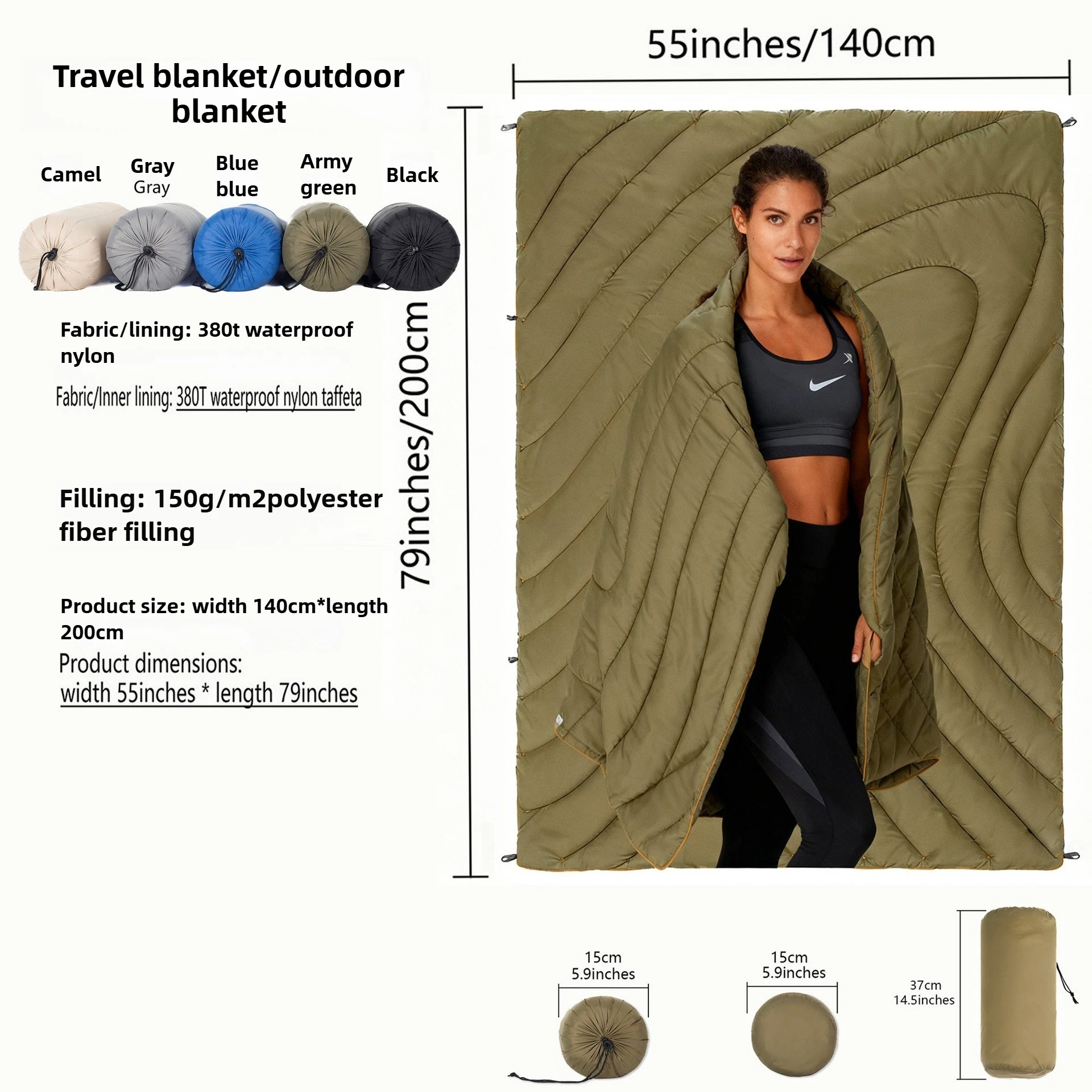 

Водонепроницаемое стеганое изолированное походное одеяло, портативное, легкое для путешествий на открытом воздухе, любителей пляжного пикника