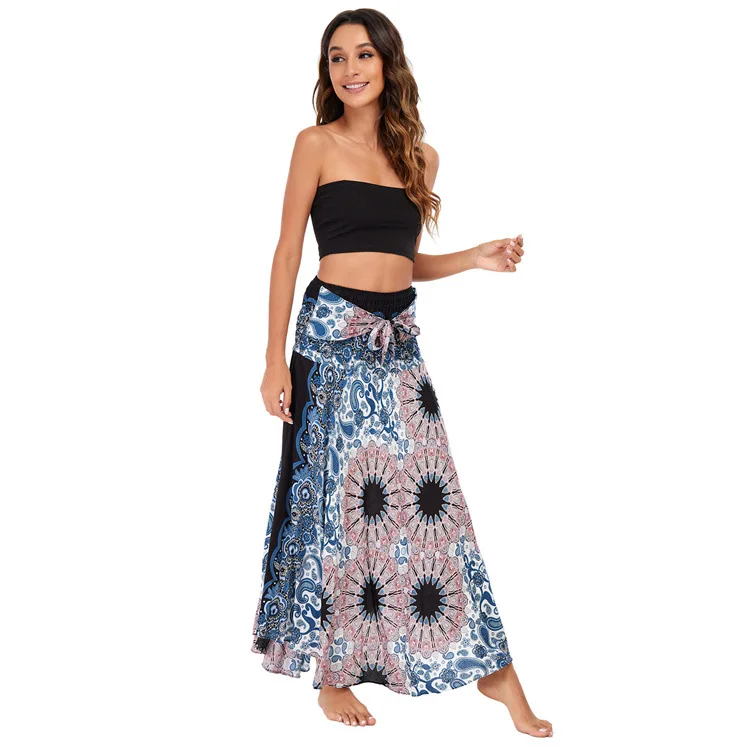 Maxi Boho Lange Röcke für Damen Bohemian Rock mit Blumenmuster Gypsy Boho Hippie Yoga Urlaub Strand – Detail 14
