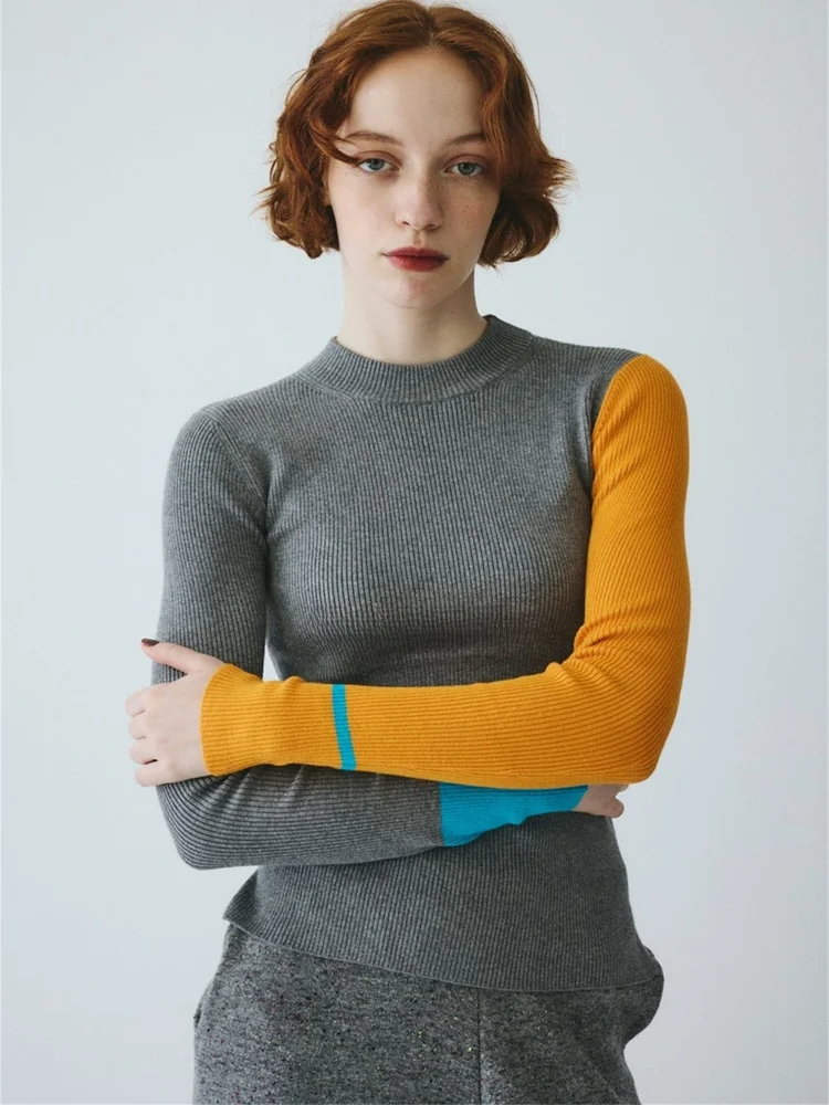 

Ретро Sle Slim Fit f Цветной шерстяной трикотаж с высоким воротником, базовый слой, женский модный осенний длинный свитер свека